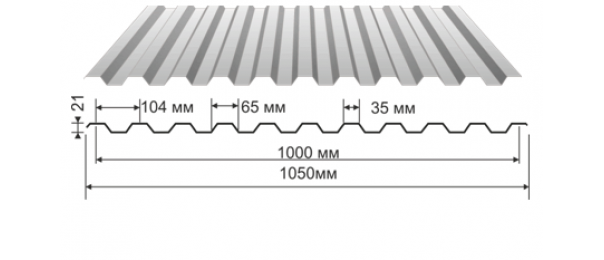 Профнастил оцинкованный С-21 1050x2500 купить недорого в Красной Пойме