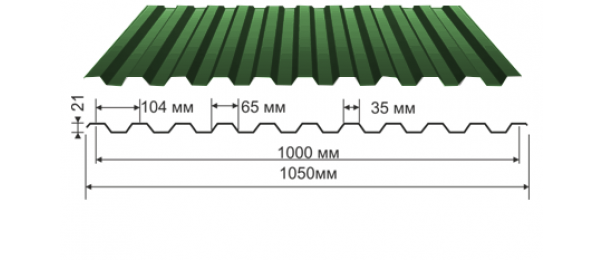 Профнастил зеленый оцинкованный  RAL 6005 С-21 купить недорого в Красной Пойме